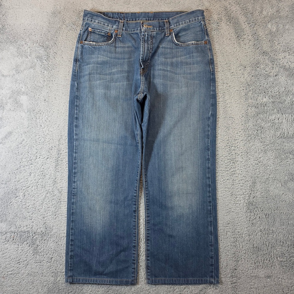 Lucky Brand Y2K Baggy Jeans Mens 34 Blue Boot Cut Medium Wash 100% Cotton Denim